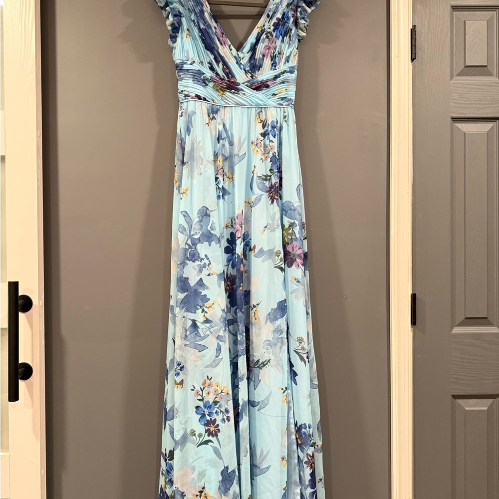 Mac Duggal Floral Blue Wedding Dress